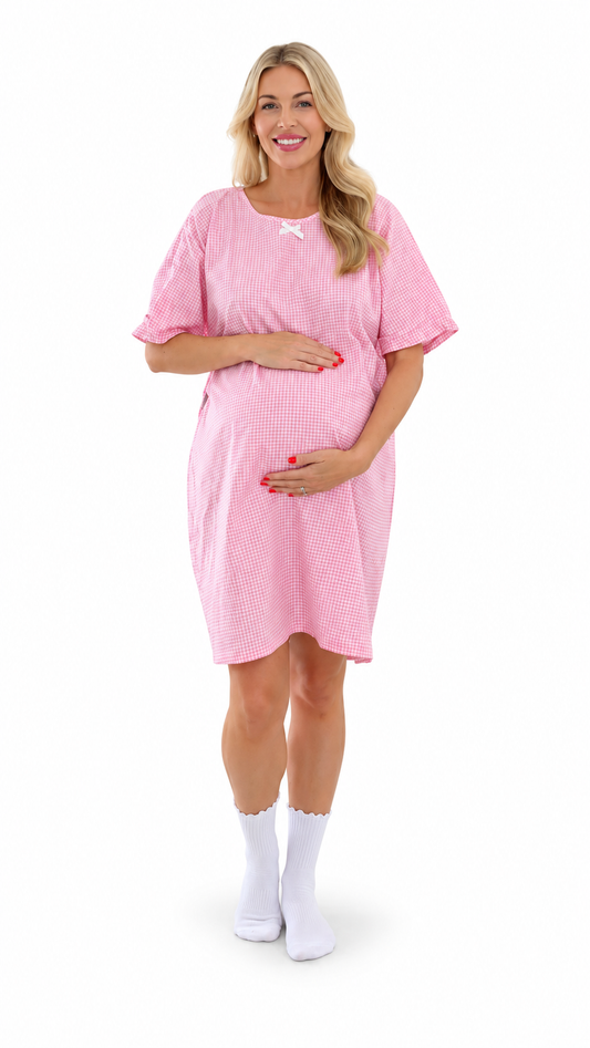 The Pink Gingham Birth Gown